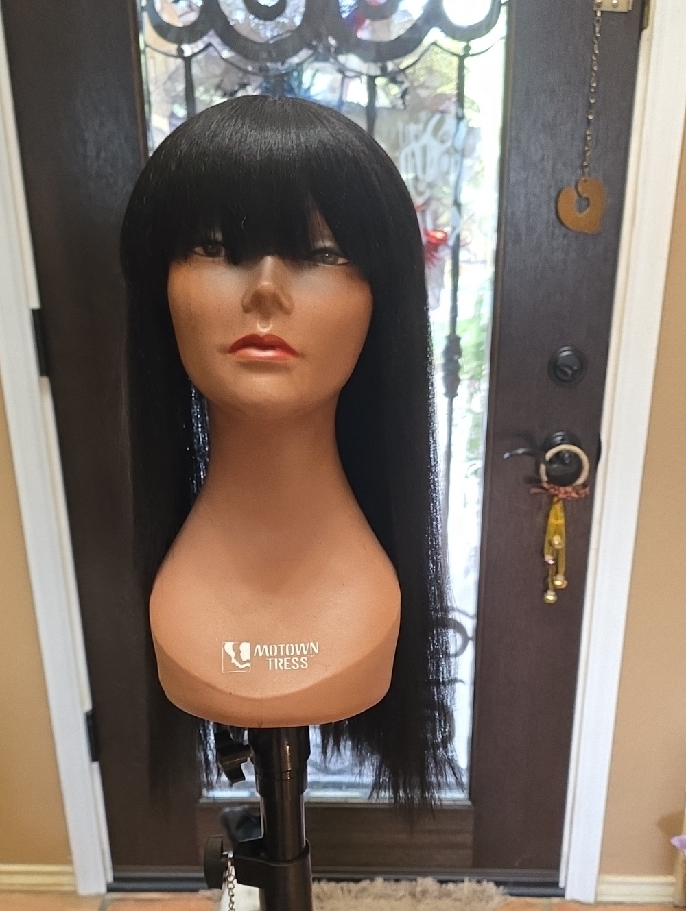 Women's Long Straight Synthetic Wig with Blunt Bangs